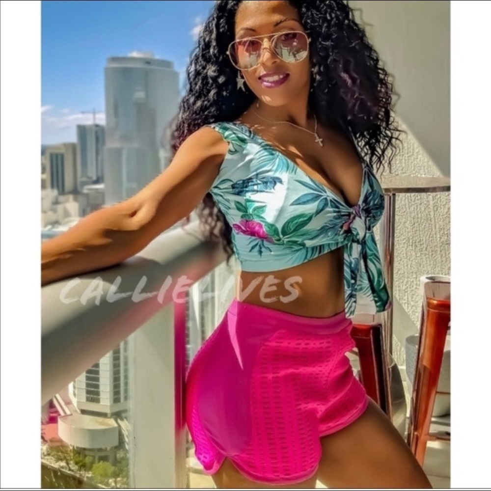 New! Laser Cut Hot Pink Scuba Shorts